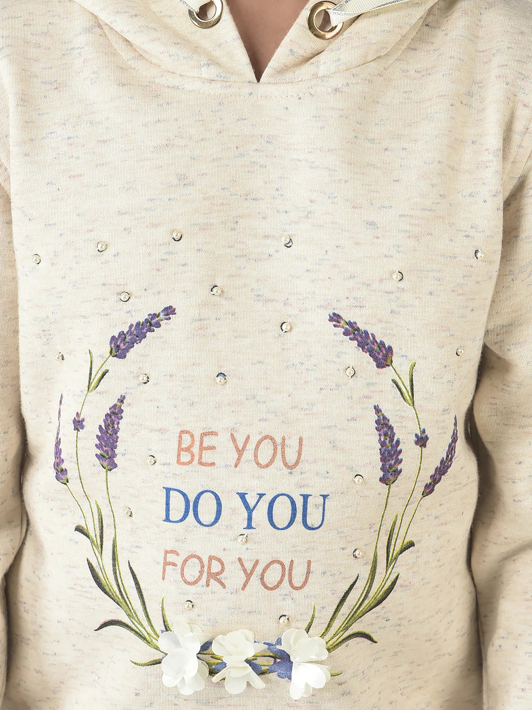  Beige Hooded Typographic Sweatshirt
