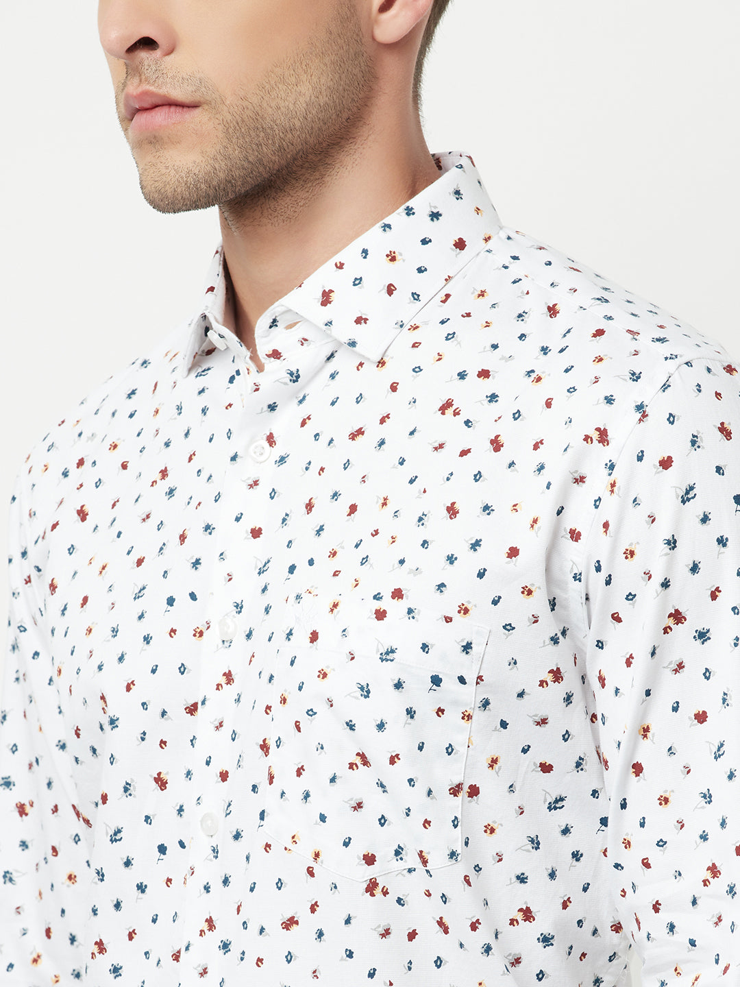 White Floral Printed Shirt-Men Shirts-Crimsoune Club