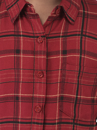 Red High-Low Checked Crop Shirt - Girls Shirts
