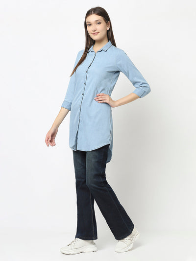 Light Blue Longline Shirt in Denim 