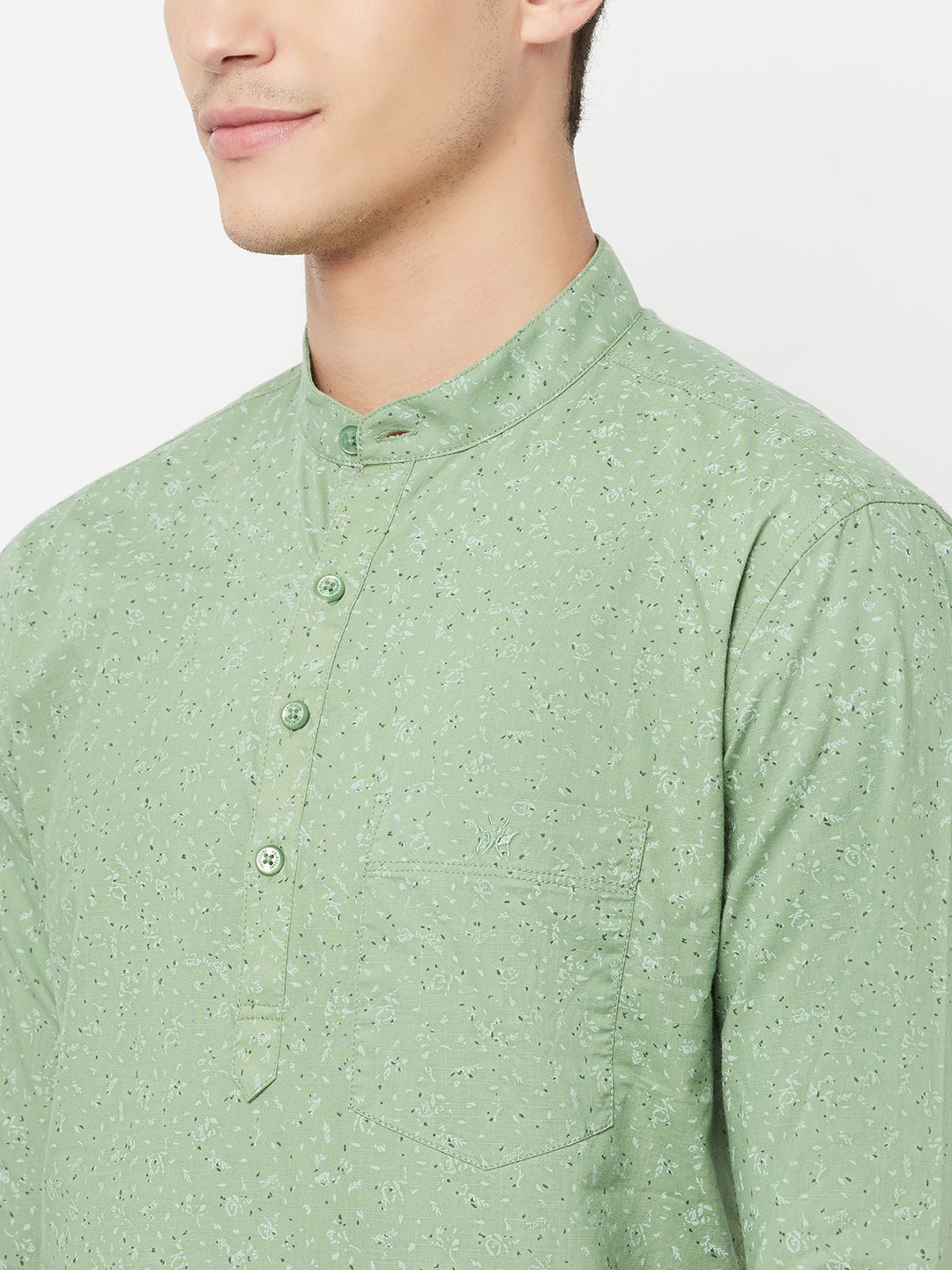 Green Floral Printed Kurta - Men Kurtas