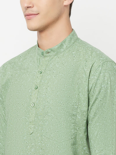 Green Floral Printed Kurta - Men Kurtas