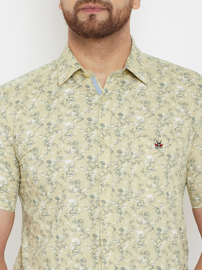 Beige Printed Floral Shirt - Men Shirts