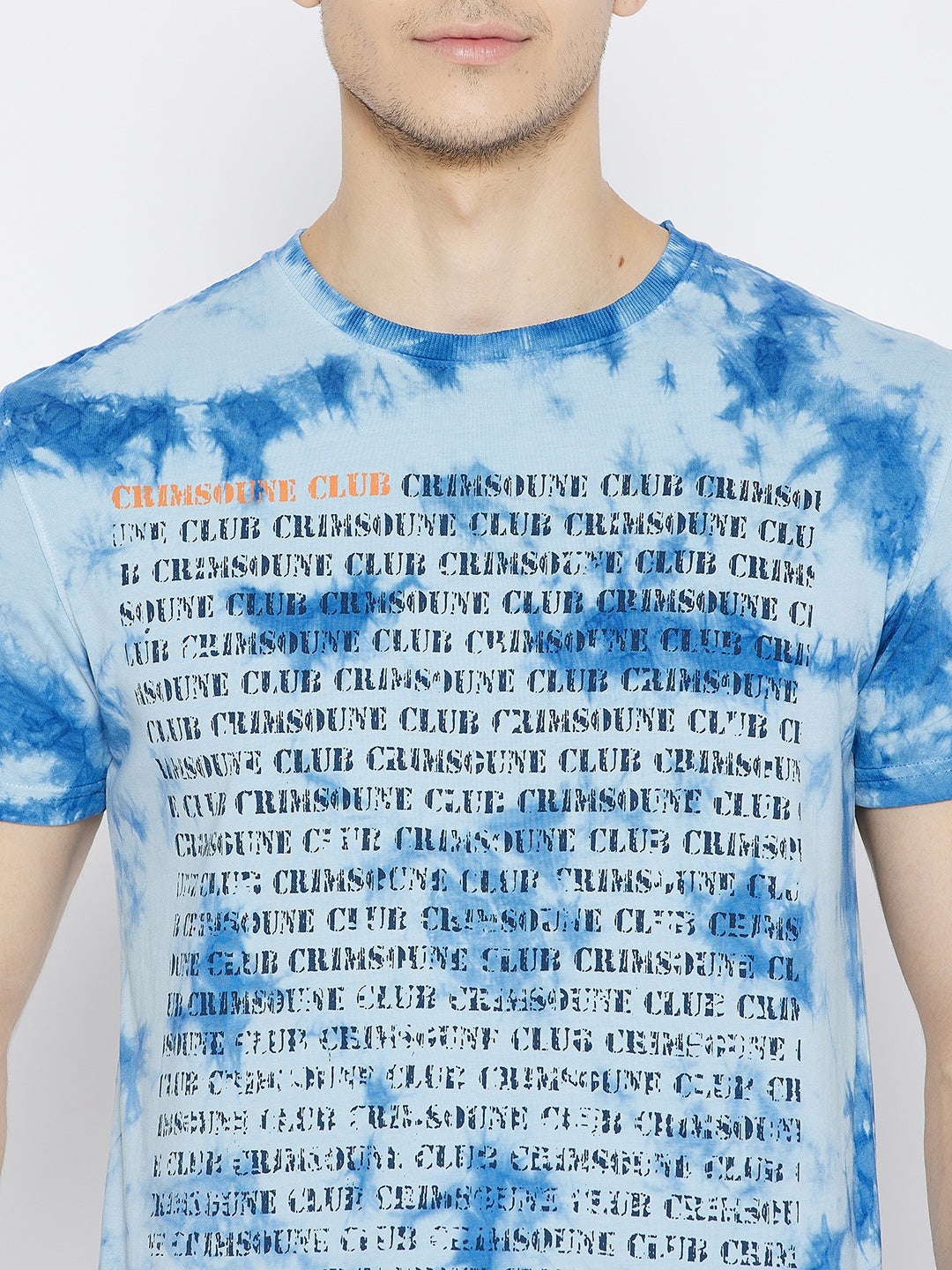 Blue Printed Round Neck T-shirt - Men T-Shirts