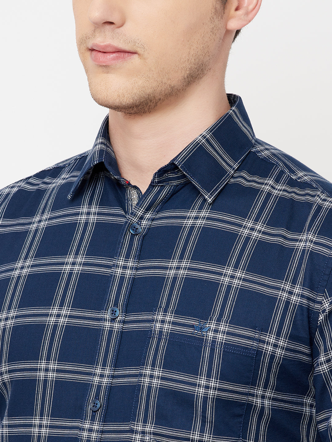 Navy Blue Checked Casual Shirt - Men Shirts
