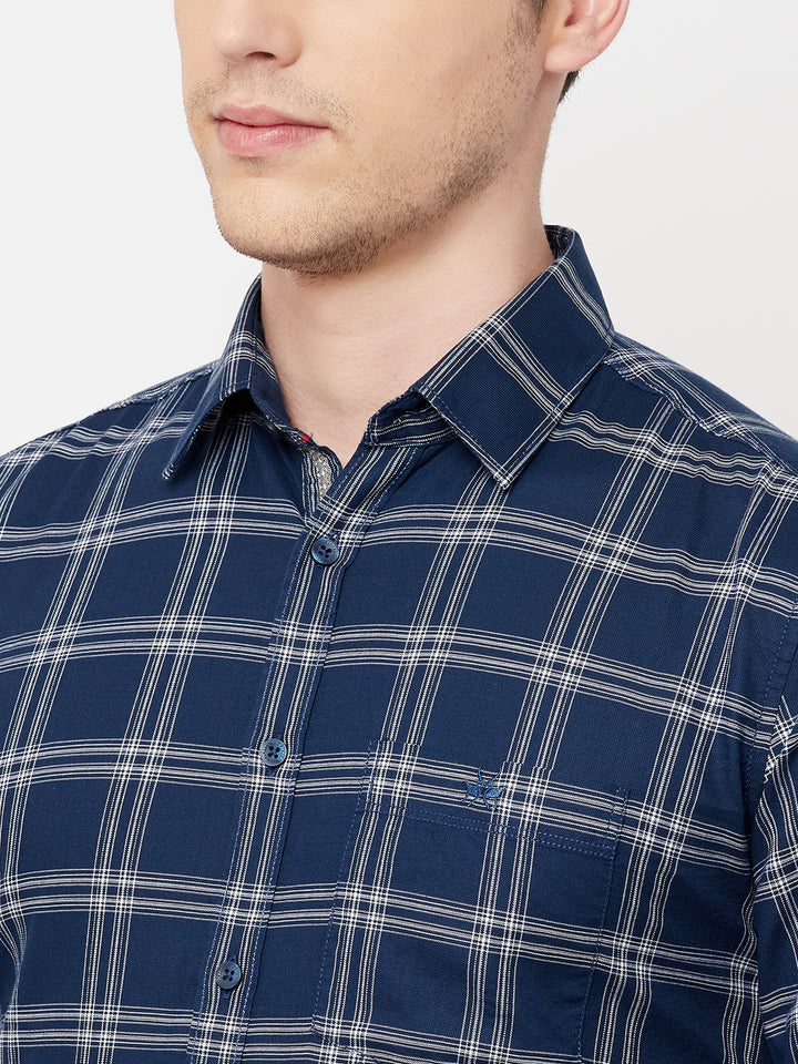 Navy Blue Checked Casual Shirt - Men Shirts