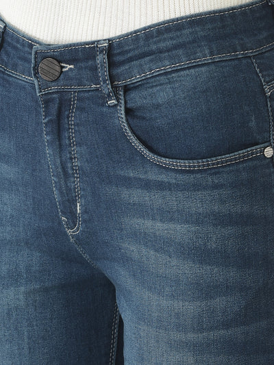  Blue Wide-Leg Distressed Jeans