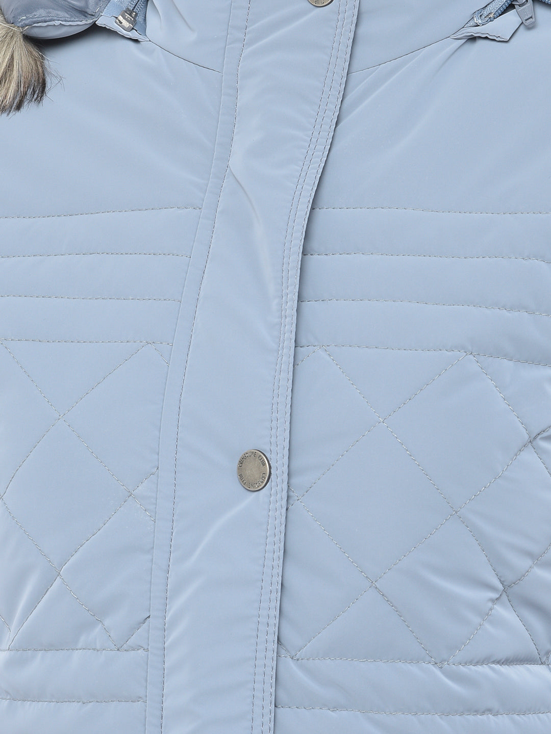 Blue Detachable Hood Jacket - Women Jackets