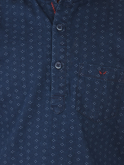 Navy Blue Printed Kurta - Boys Kurta