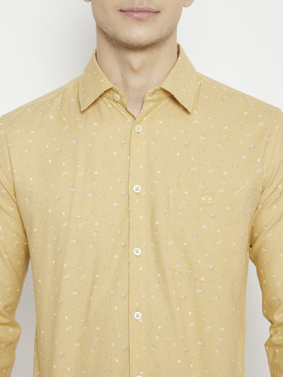 Yellow Floral Printed Slim Fit shirt - Men Shirts