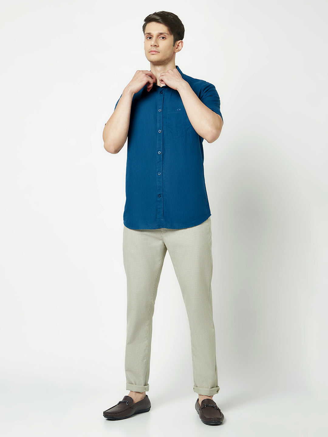  Plain Blue Short-Sleeved Shirt 