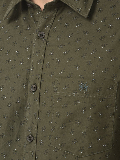 Floral Print Olive Green Shirt