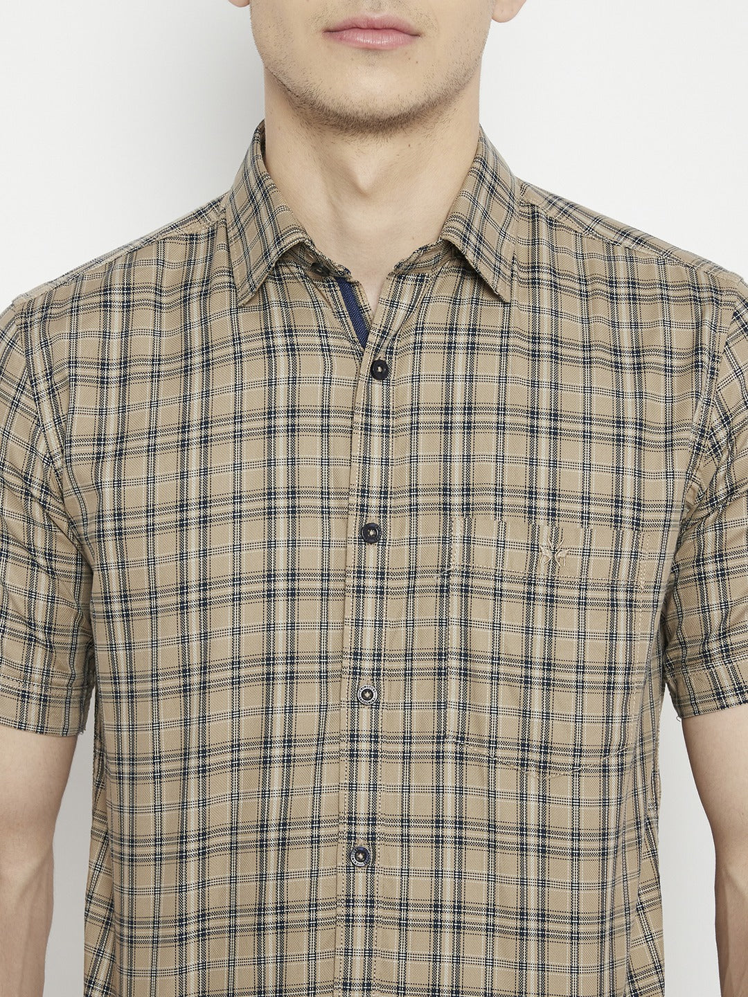 Beige Checked Slim Fit shirt - Men Shirts