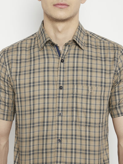 Beige Checked Slim Fit shirt - Men Shirts