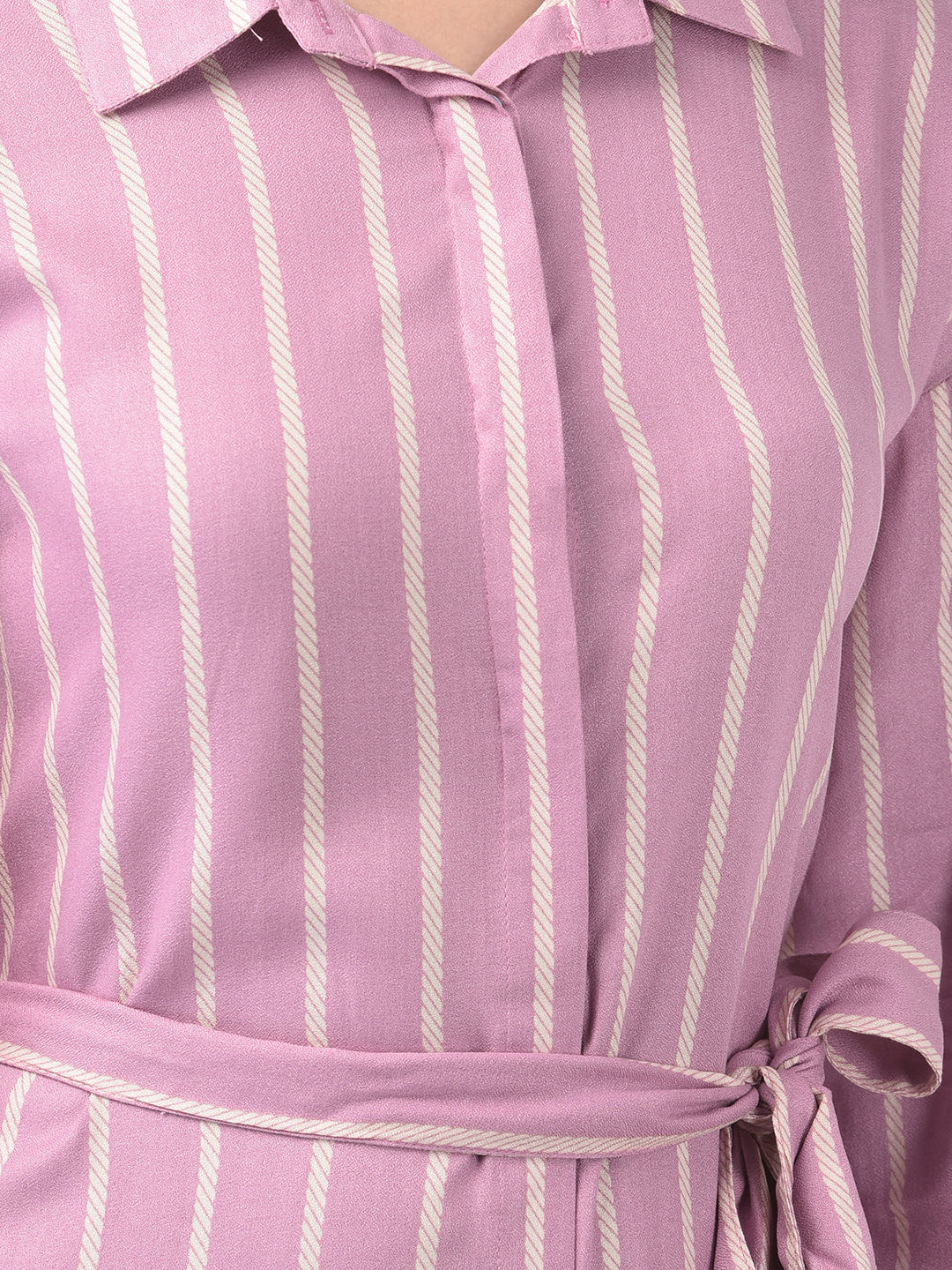 Pink Striped Shirt Dress-Women Dresses-Crimsoune Club