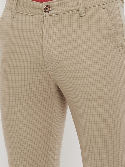 Brown Checked Slim Fit Trousers - Men Trousers