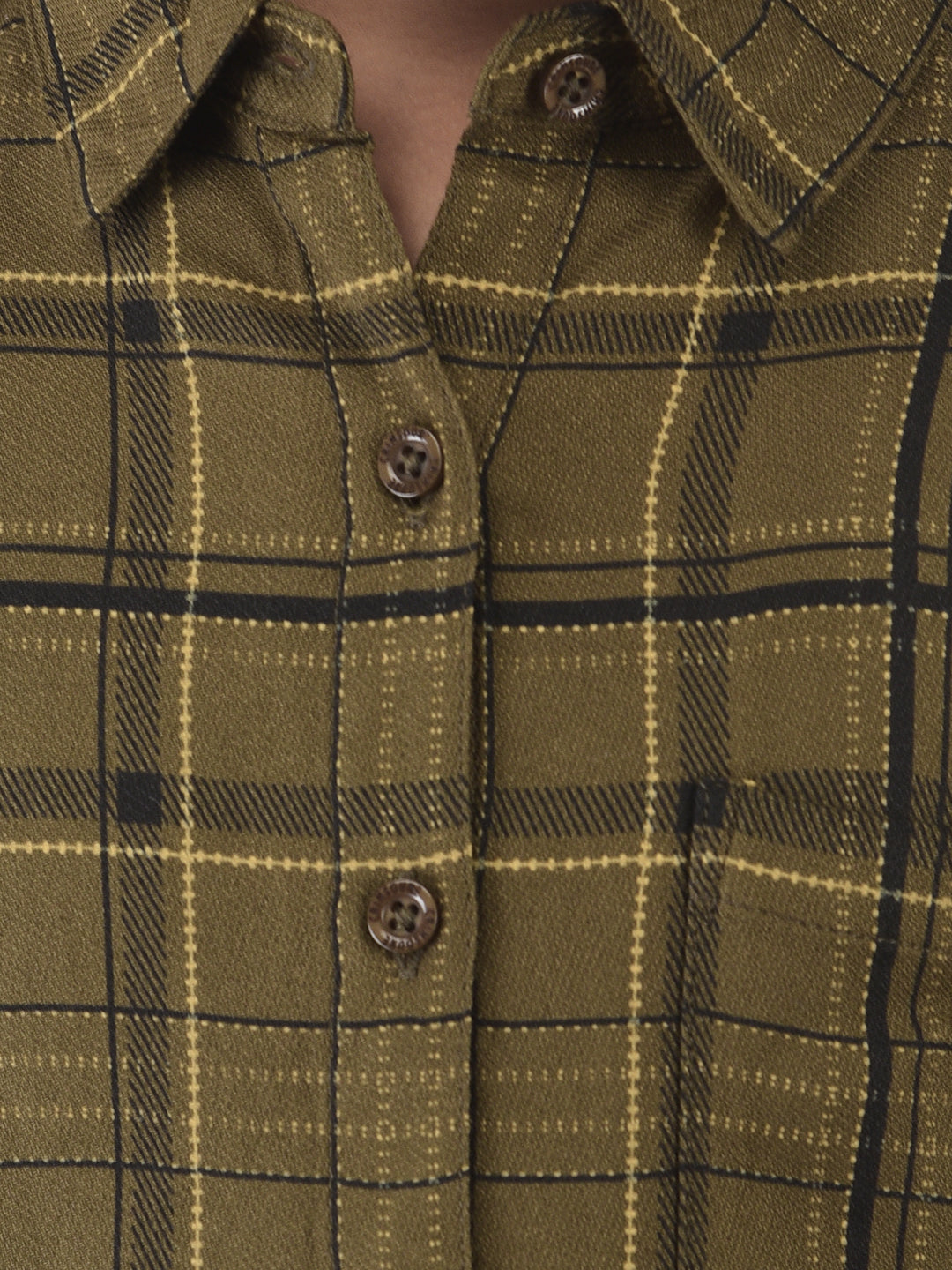 Olive Green High-Low Checked Crop Shirt - Girls Shirts