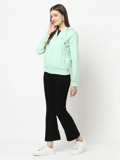 Mint Green Open-Front Sweatshirt with Zip Closure