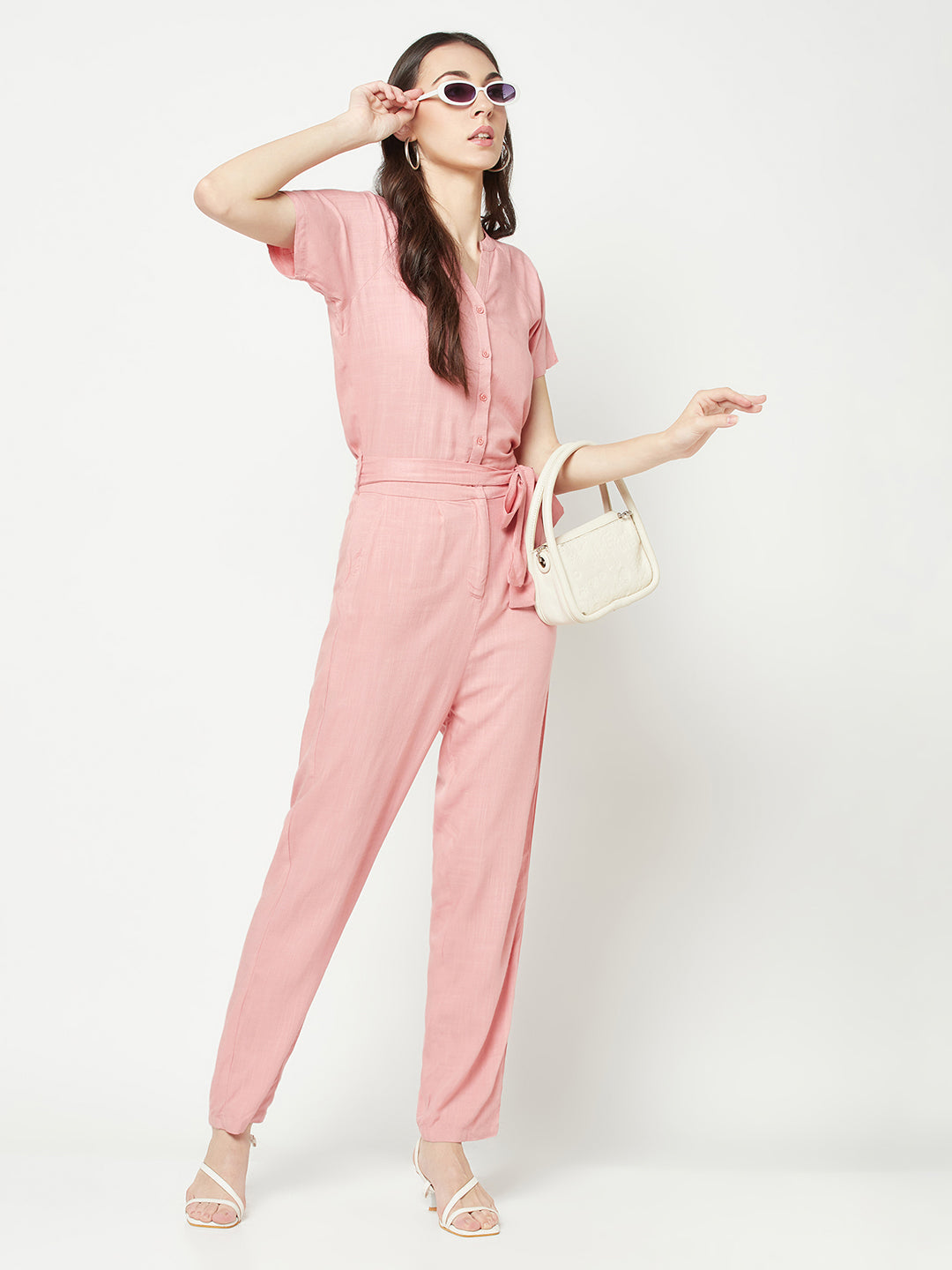  Salmon V-Neck Jumpsuit