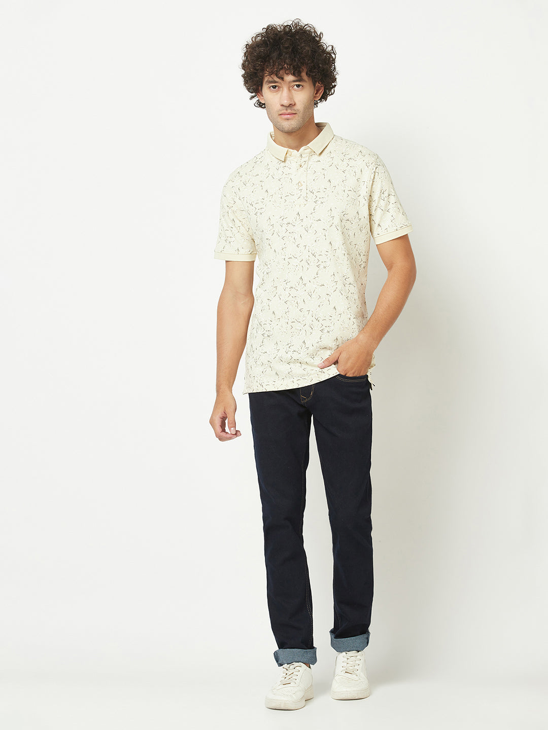  Lemon Yellow Floral Polo T-Shirt