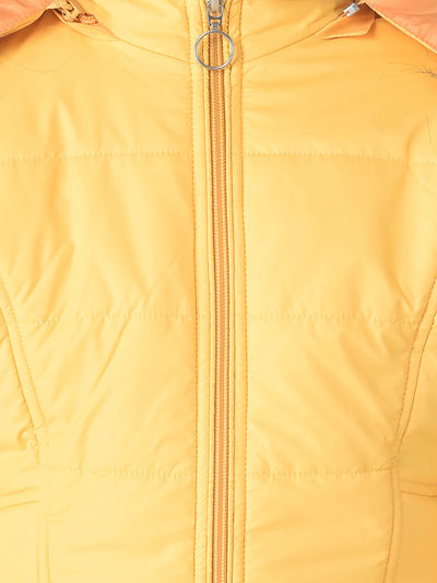  Mustard Fur Detailed Padded Jacket