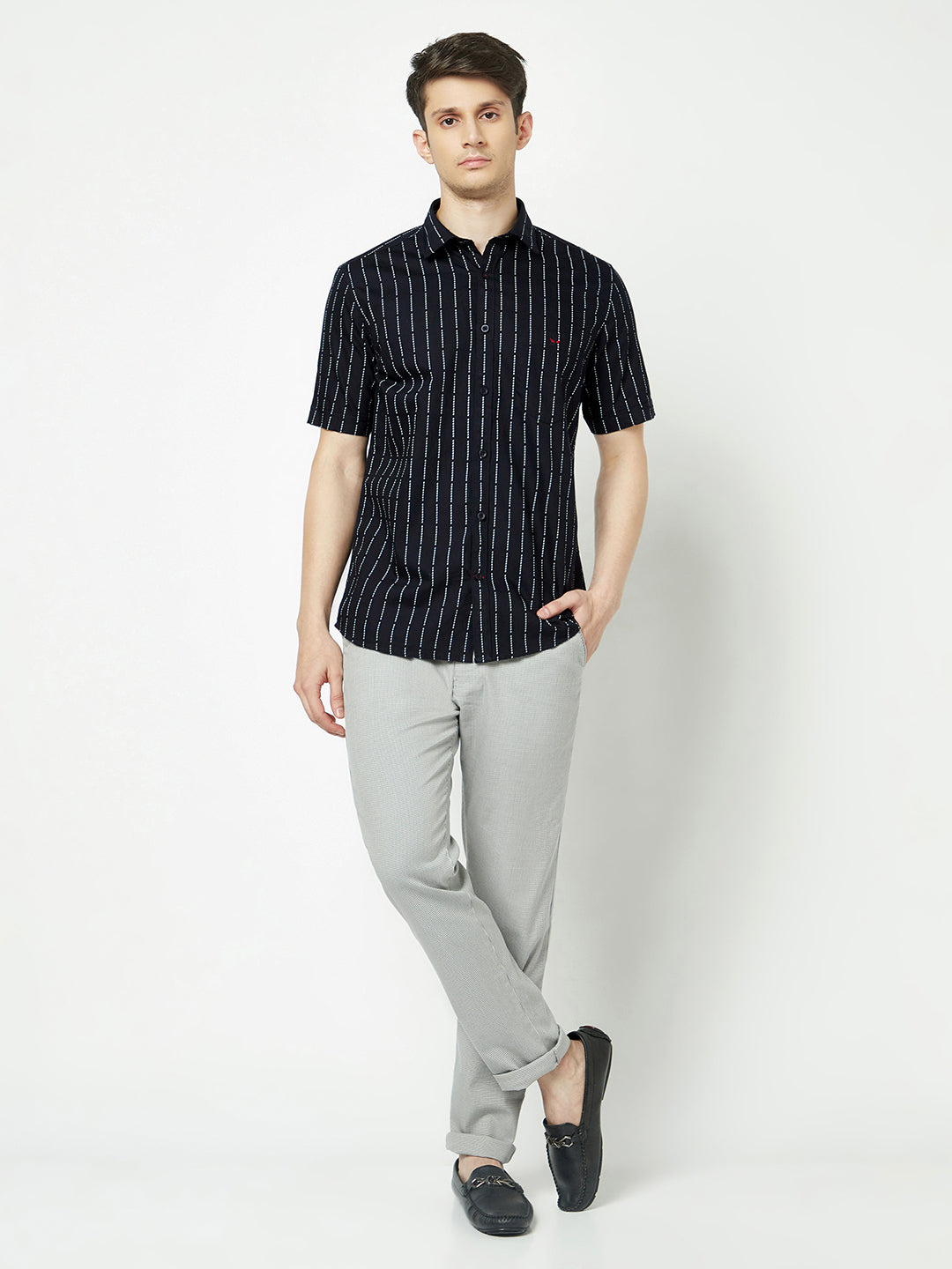  Navy Blue Dot-Stripe Shirt