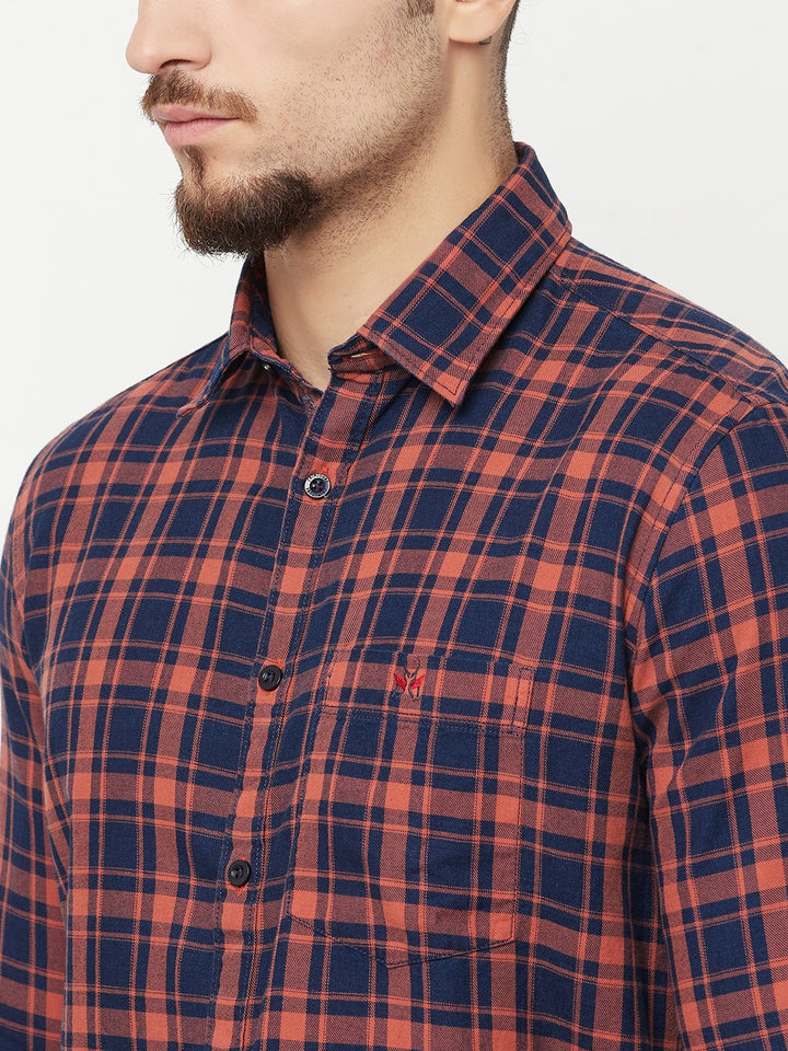 Orange Checked Casual Shirt - Men Shirts