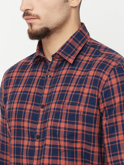 Orange Checked Casual Shirt - Men Shirts
