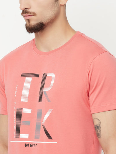 Pink Printed Round Neck T-Shirt - Men T-Shirts