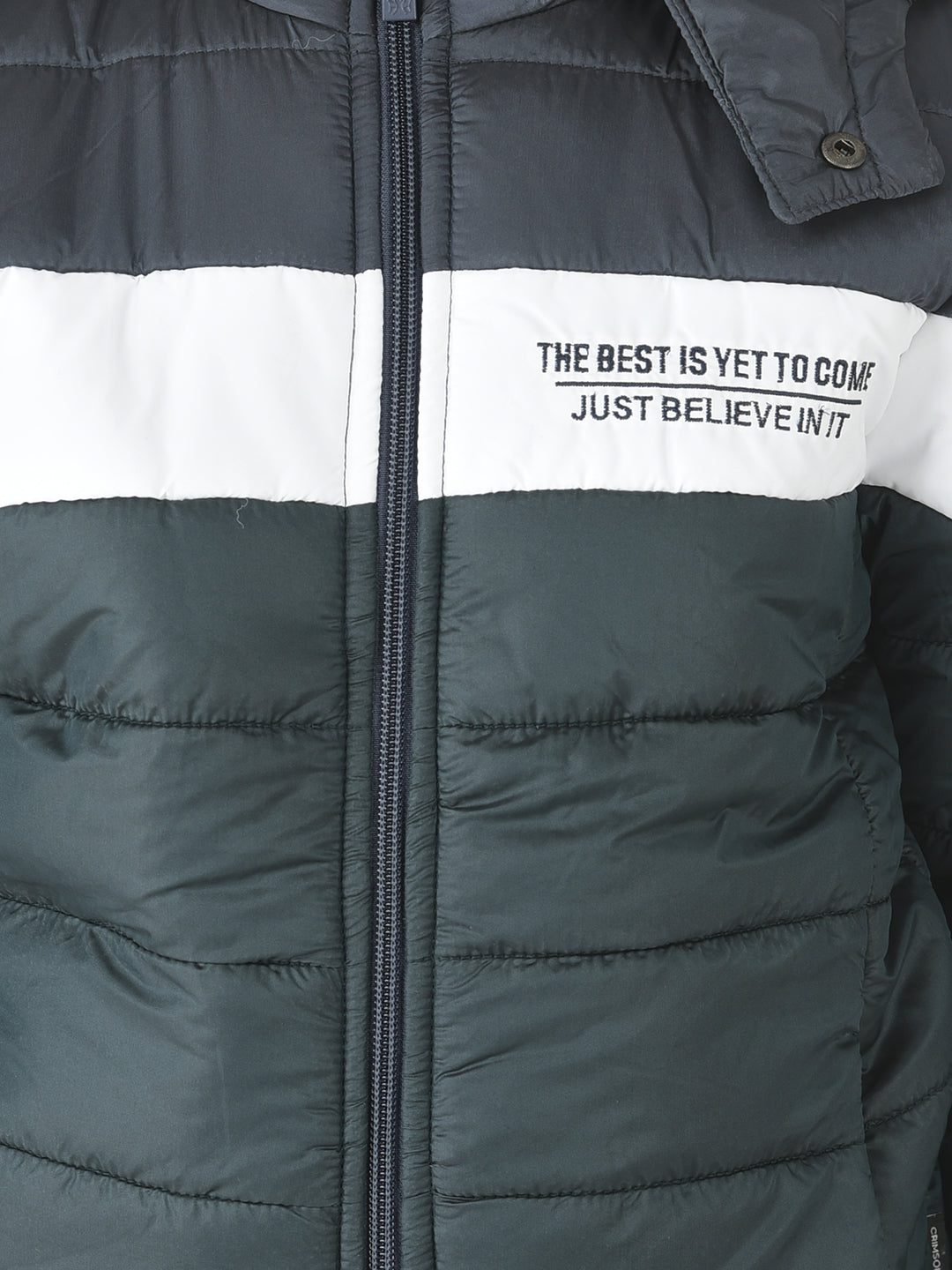  Olive Colour-Blocked Padded Jacket