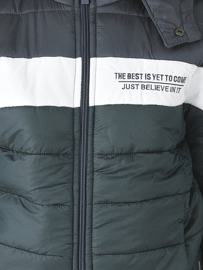  Olive Colour-Blocked Padded Jacket
