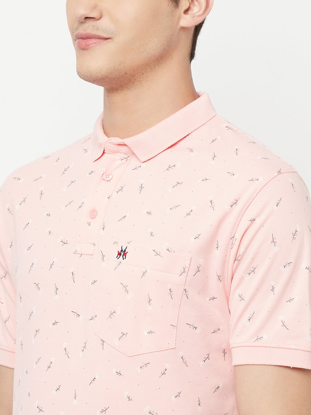 Pink Floral Printed Polo T-Shirt - Men T-Shirts