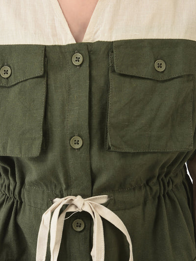  Olive Dress with Patch Pocket Detailing 