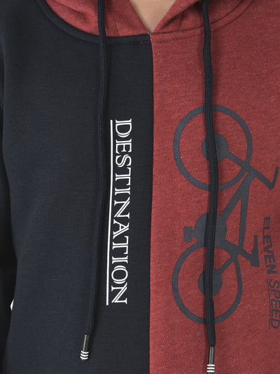  Red Colour-Blocked Graphic Hoodie