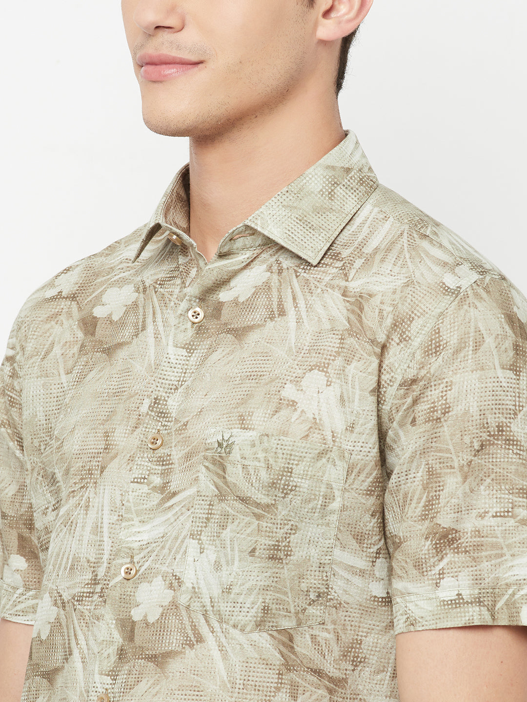 Olive Floral Printed Linen Shirt - Men Shirts