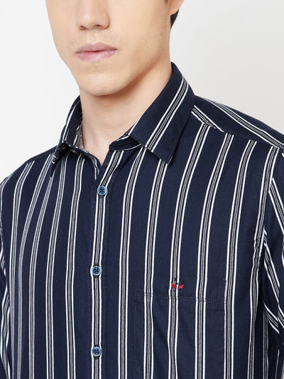 Navy Blue Striped Shirt - Men Shirts