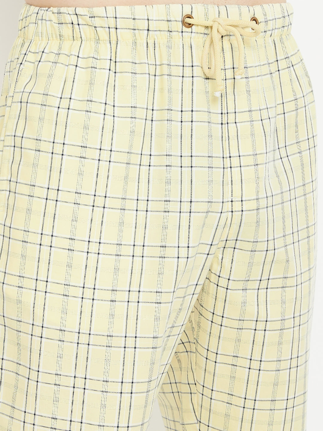 Cream Checked Straight Lounge Pants - Men Lounge Pants