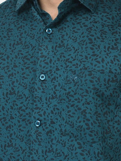  Teal Blue Shirt in Floral Print