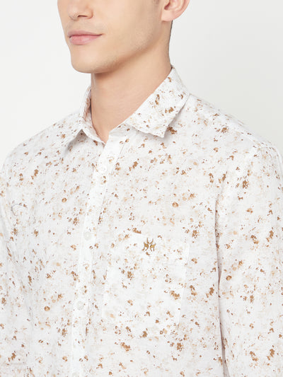 White Printed Linen Shirt - Men Shirts