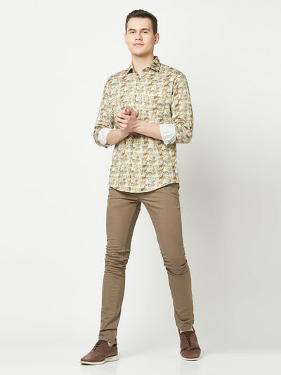  Beige Abstract Print Shirt