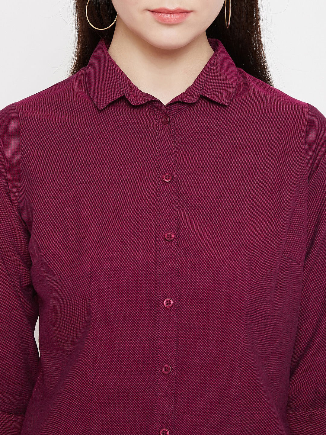 Maroon Slim Fit Button up Shirt - Women Shirts