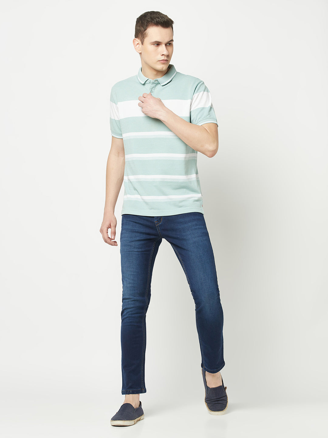  Fern Green Striped Polo T-Shirt