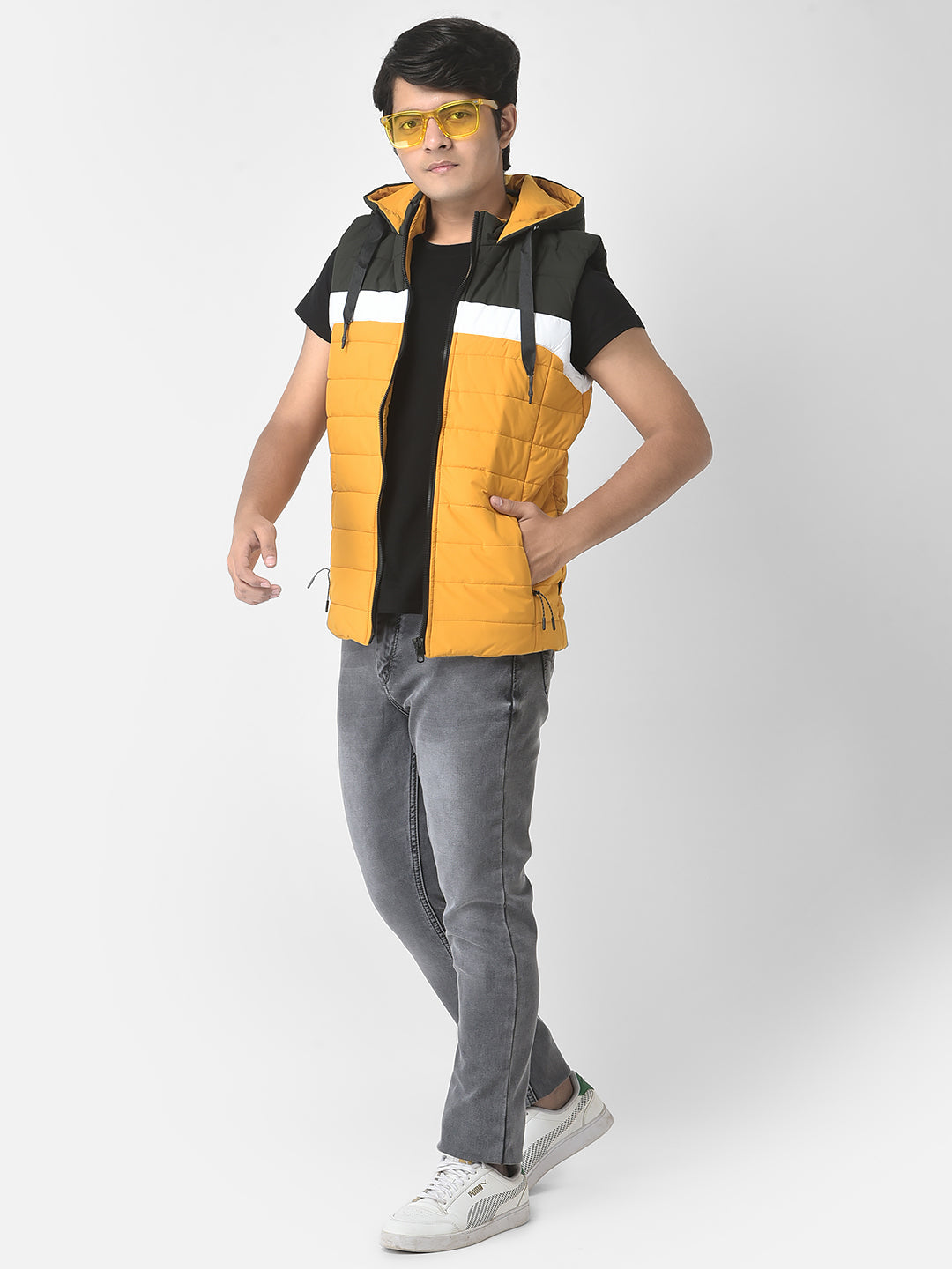  Mustard Colour-Blocked Gilet Jacket 