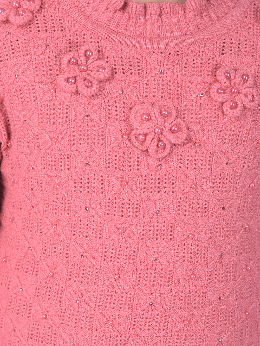  Pink Flower Embroidery Sweater