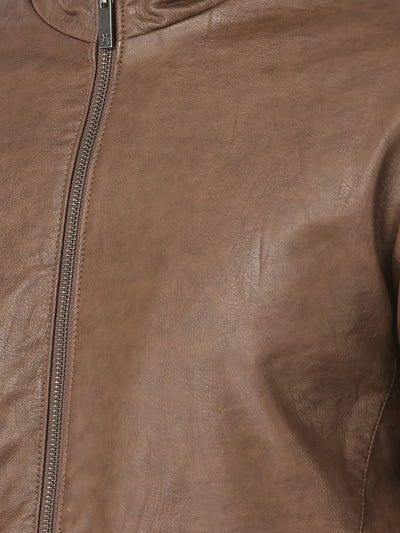  Tan Faux Leather Jacket