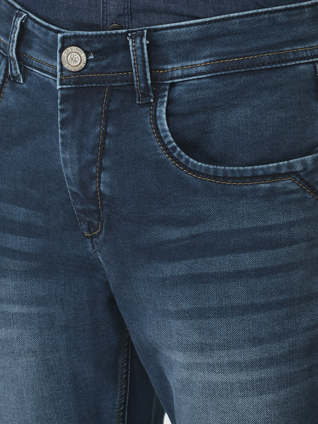 Slim-Fit Jeans with Whiskers and Chevrons Detailing 