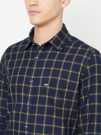 Navy Blue Checked Shirt - Men Shirts