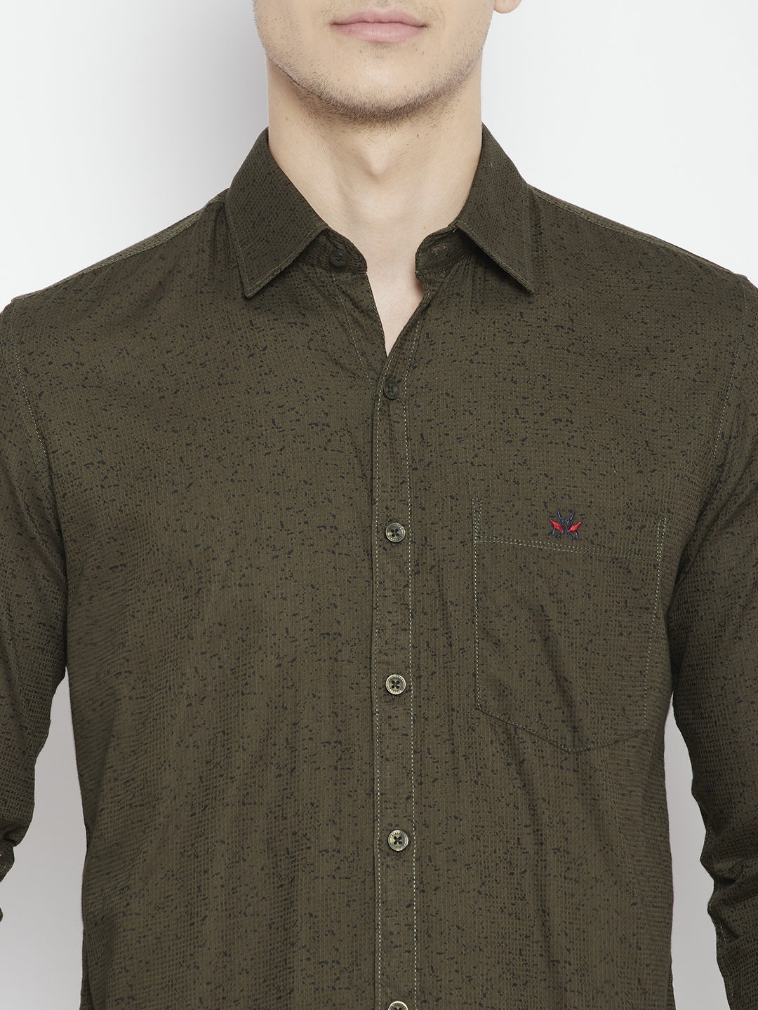 Olive Printed Slim Fit shirt - Men Shirts