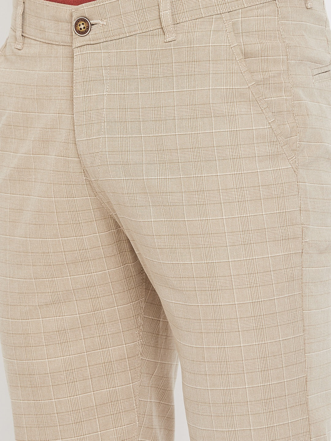 Khaki Checked Trousers - Men Trousers