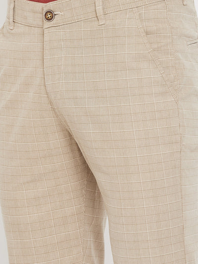 Khaki Checked Trousers - Men Trousers